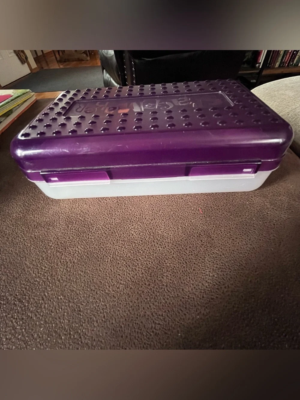 Spacemaker Vintage 1990s Plastic Pencil Case Box Purple Top Frosted Bottom